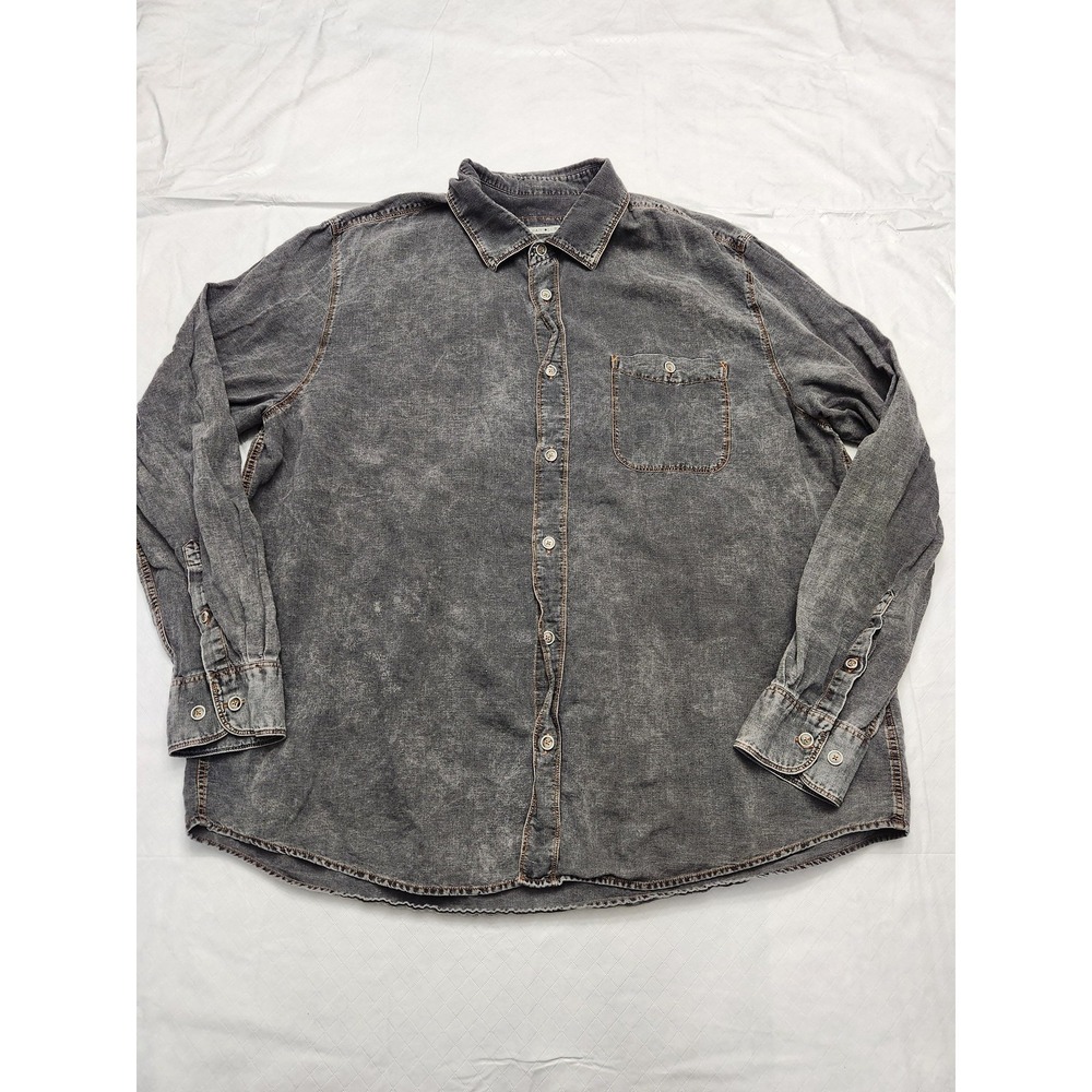 32 Bar Blues Shirt Mens XL Gray Linen Cotton Denim Button Up Long Sleeve Casual